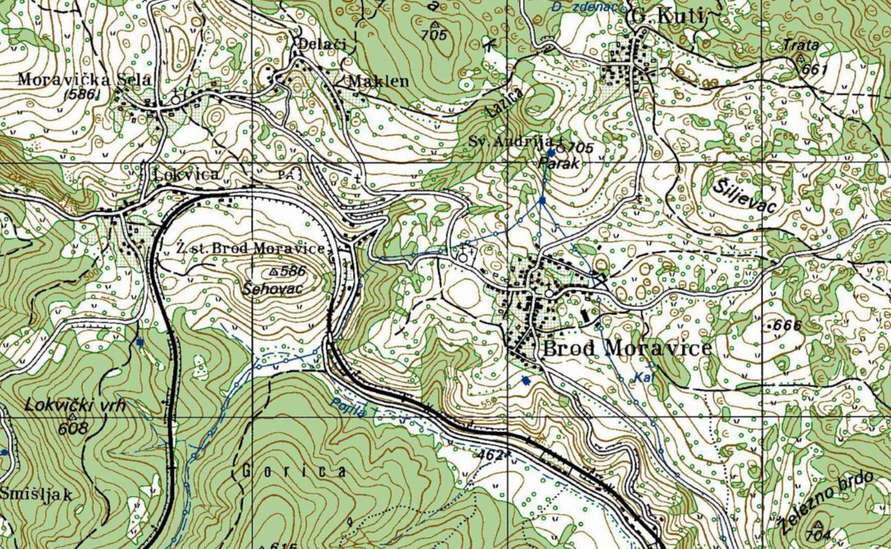 Brod Moravice i okolna naselja, topografska karta izvornog mjerila 1:25.000