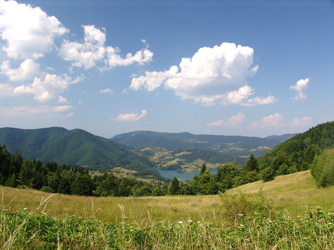 Zaovine Pogled iz zaovinskog zaselka Mandići na jezero, naselje Bjeluša i Bezanja (na suprotnoj obali) i planinu Taru u pozadini.