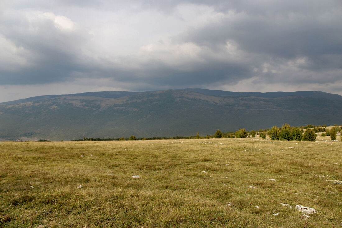 Greben Lunjevače gledan s najsjevernijih padina podgorja planine Jadovnik, jugoistočno od Drvara