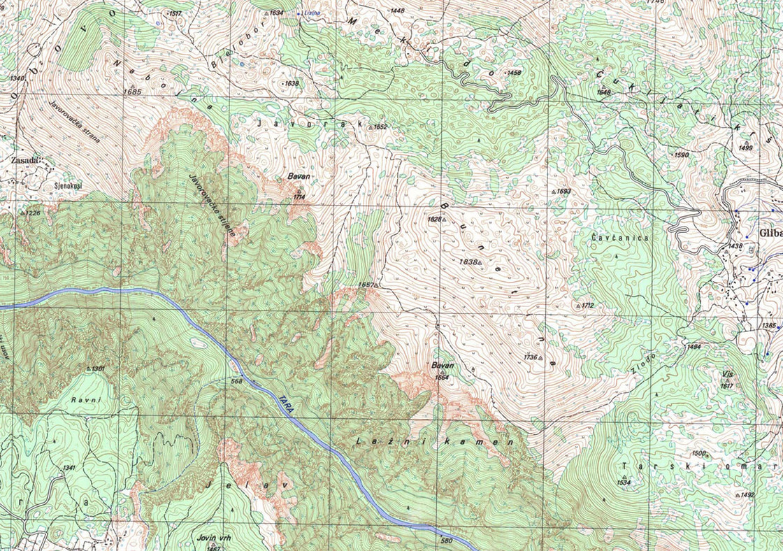 Detalj stare topografske karte izvornog mjerila 1:25.000