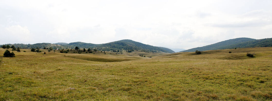 Visoravan Hrnjadi; lijevo je greben Bobare, desno Vučjaka