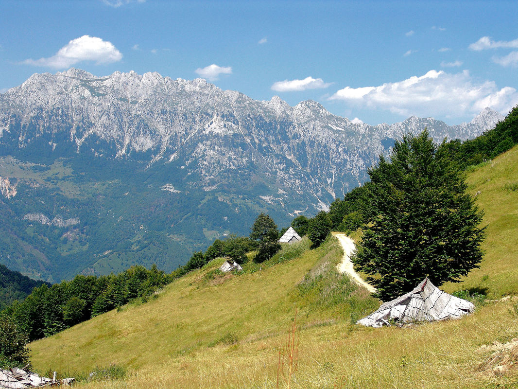 Gornja Morača</font><br>Pogled s livada iznad sela Osredci u Moračkim planinama prema Babinom zubu na Sinjajevini